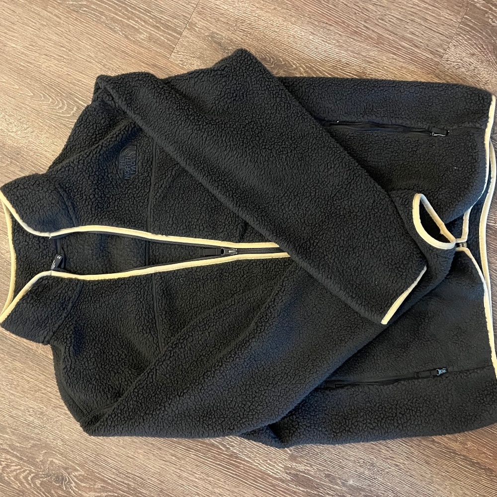 North face black fur zip up